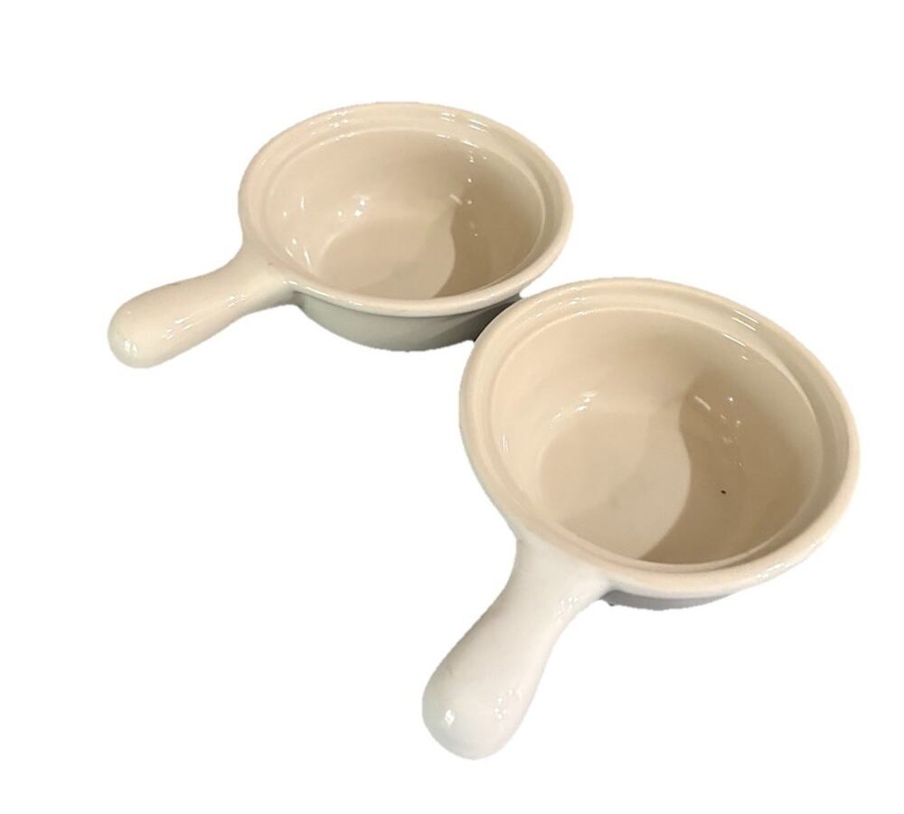 Vintage Handled Custard Cups Gratin Dishes Cream Stoneware USA Dove Logo